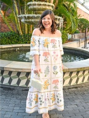SOCIETY SOCIAL X CROWN &IVY Off-Shoulder White Floral Maxi Dress SMALL & pockets